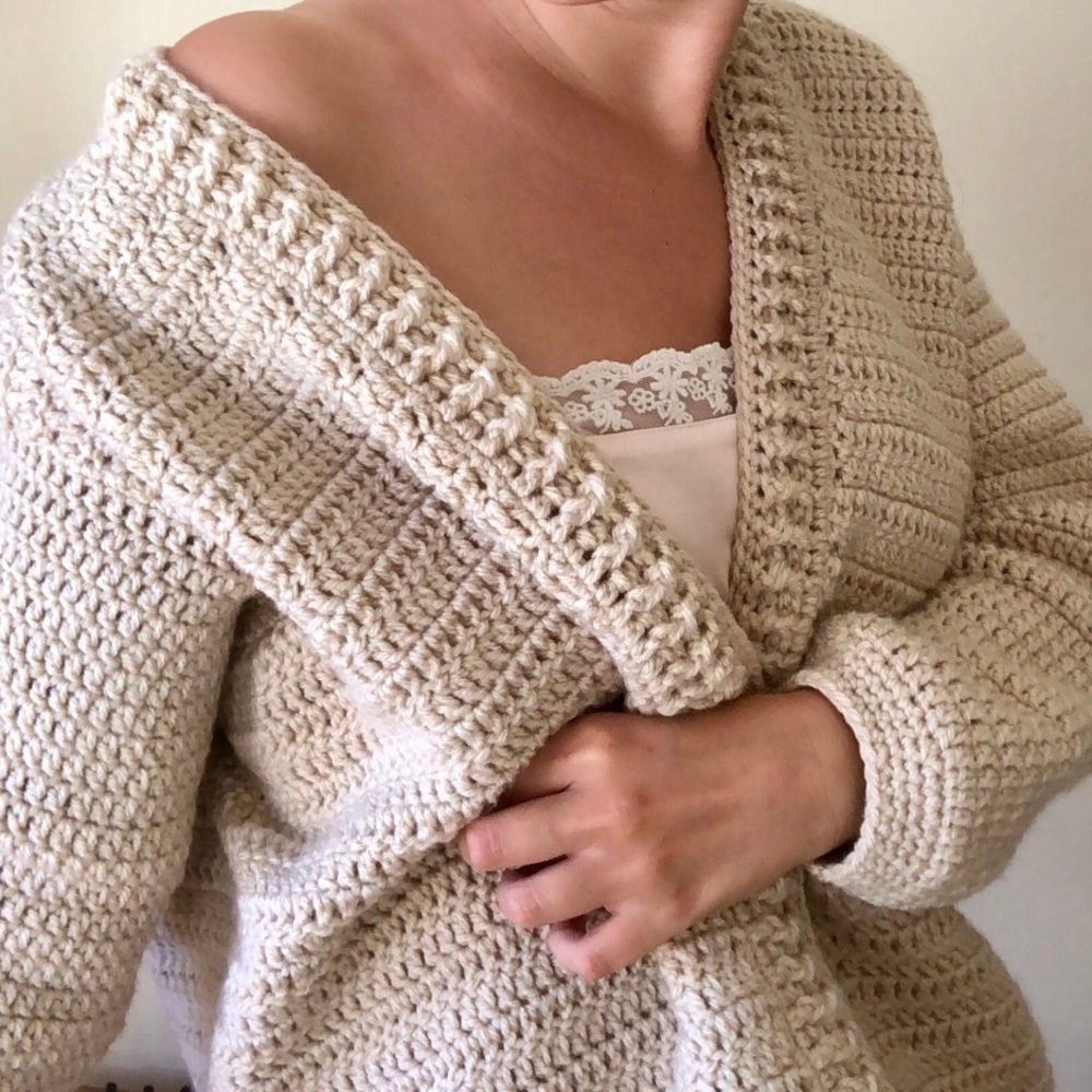 Handmade Cream Chunky Knit Cardigan Crochet Sweater with Pockets ptp 20.5 - Picture 13 of 13